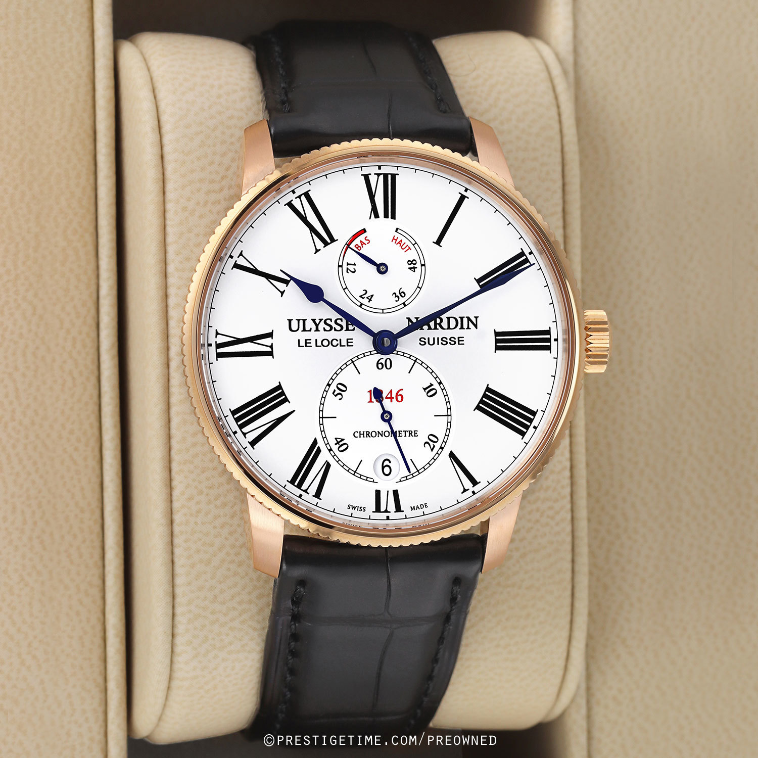 Ulysse Nardin Marine Torpilleur Chronometer 42mm Rose Gold Alligator Men's Watch