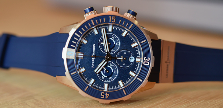 Ulysse Nardin Diver Chronograph 44mm Rose Gold Blue Rubber Men's Watch