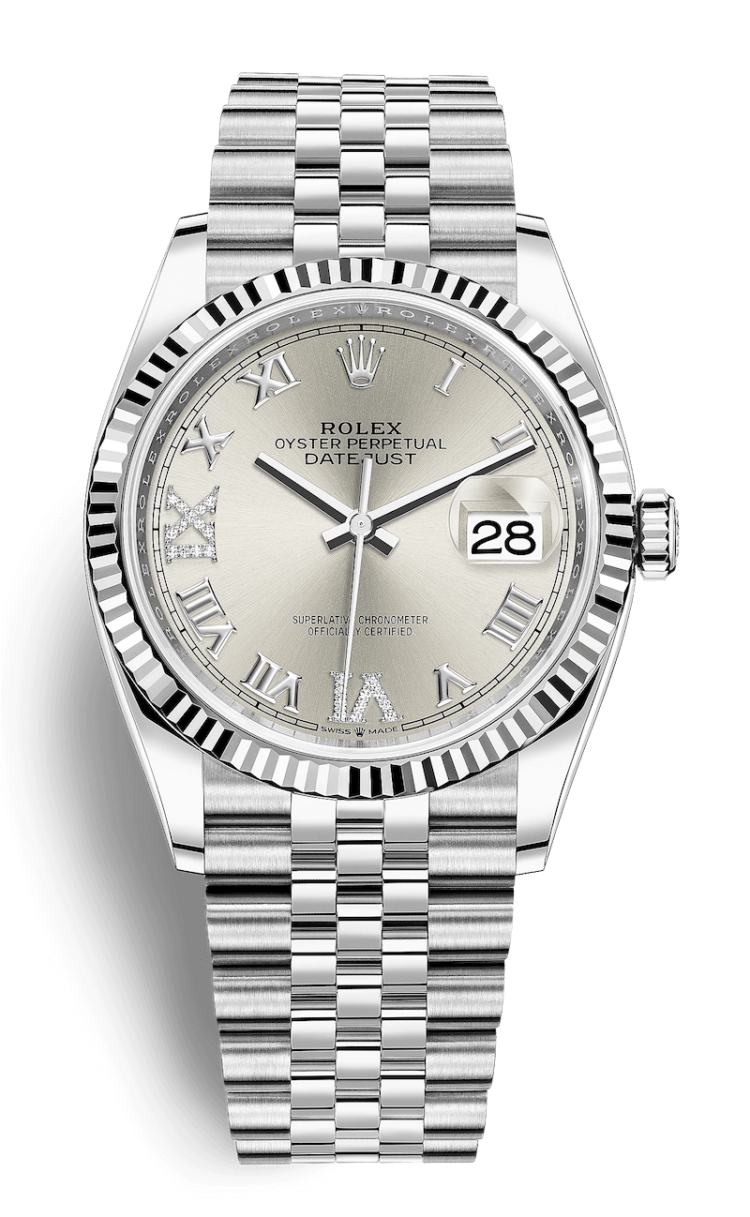 Rolex Datejust 36 White Rolesor Silver Roman Numeral Diamond Unisex Watch photo 1