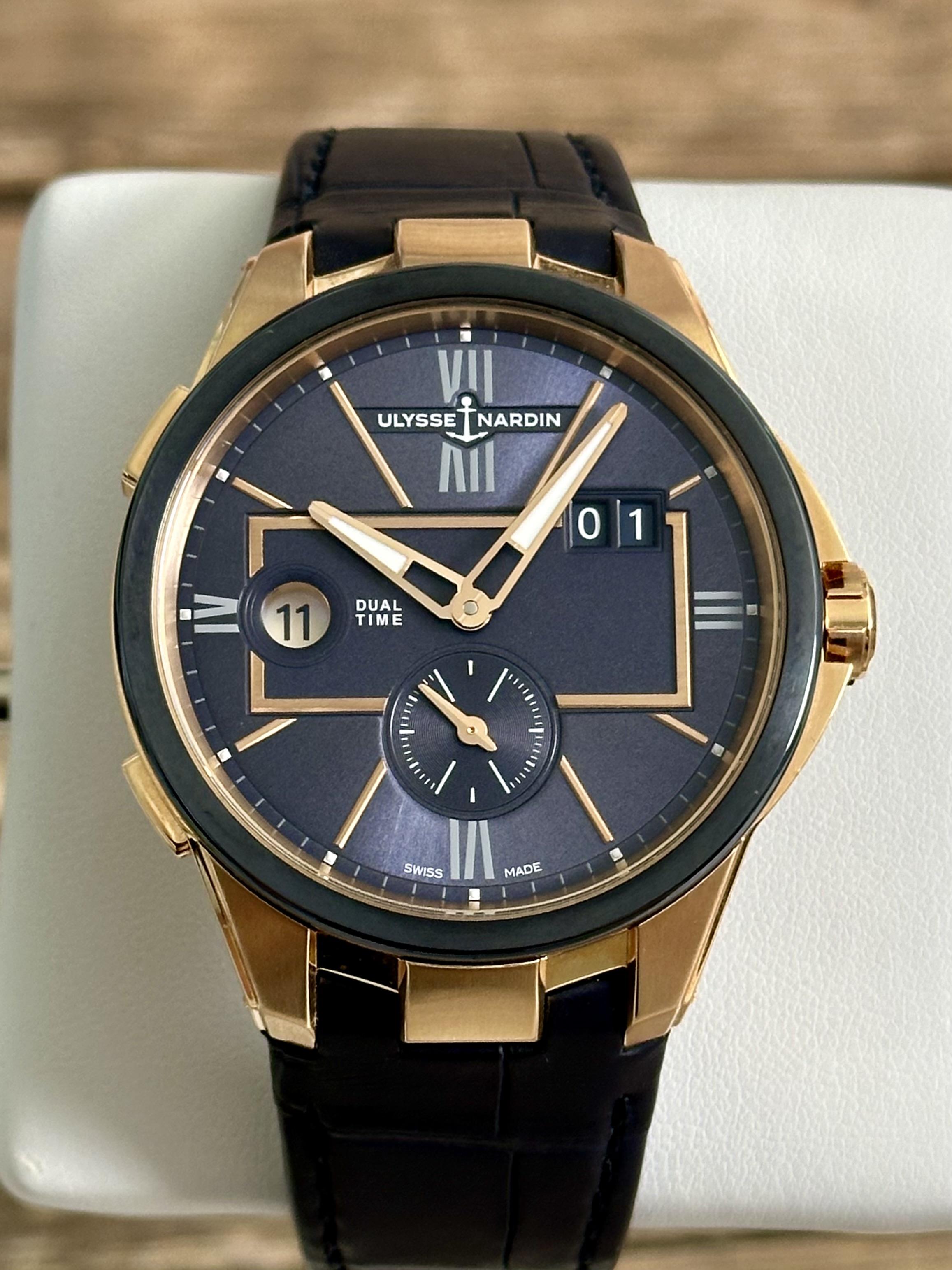 Ulysse Nardin Blast Dual Time 42mm Rose Gold Blue Leather Men’s Watch