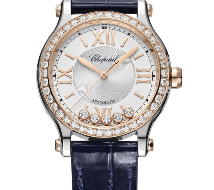 Chopard Happy Sport Blue Alligator Steel, Rose Gold & Diamond Ladies Watch