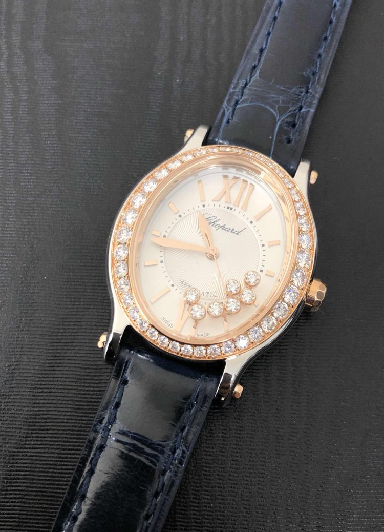 Chopard Happy Sport Rose Gold Steel Diamond Blue Alligator Ladies Watch