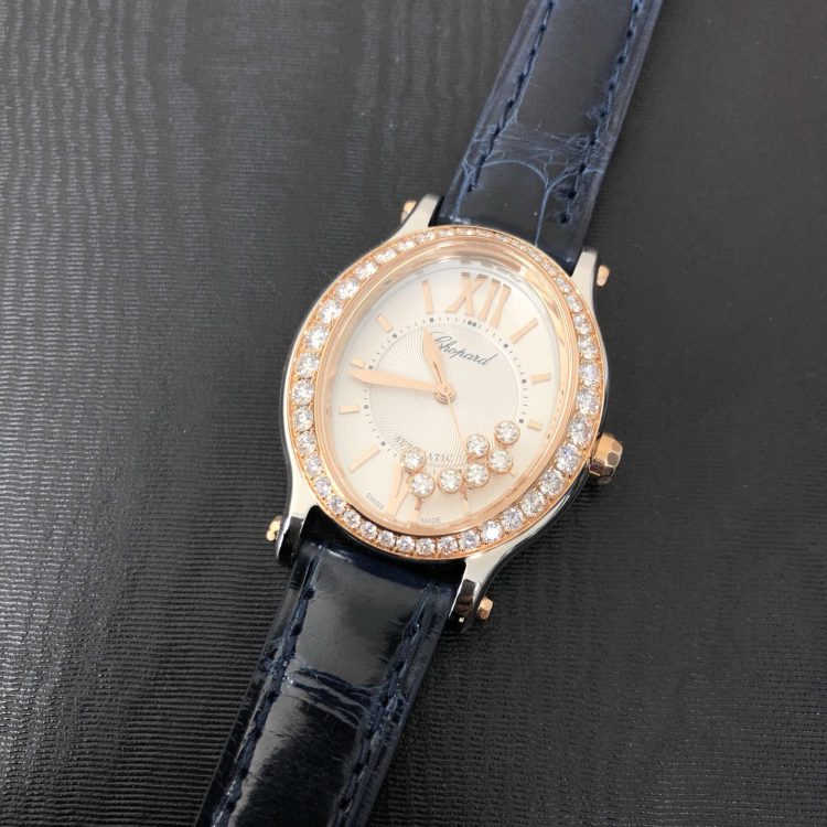 Chopard Happy Sport Rose Gold Steel Diamond Blue Alligator Ladies Watch photo 1