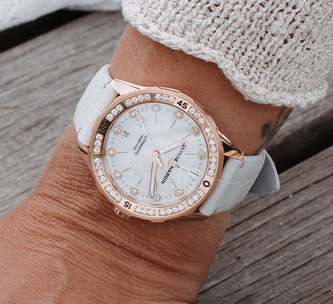 Ulysse Nardin Lady Diver 39mm Steel Rose Gold Diamond White Alligator Watch