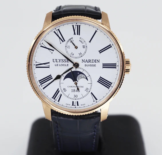 Ulysse Nardin Marine Torpilleur Moonphase 42mm Rose Gold Blue Alligator Men’s Watch