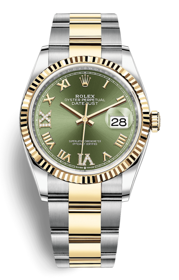 Rolex Datejust 36 Yellow Rolesor Green Diamond-Set Oyster Watch photo 1