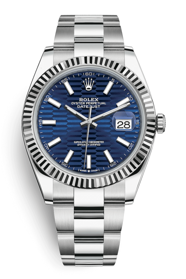 Rolex Datejust 41 White Rolesor Bright Blue Fluted Oyster Men's Watch photo 1