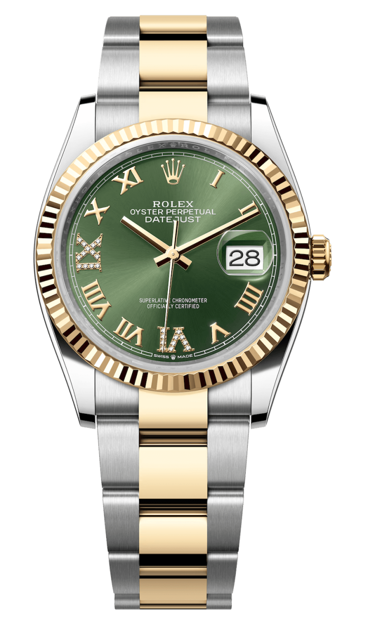 Rolex Datejust 36 Yellow Rolesor Green Roman Diamond-Set Oyster Watch photo 1