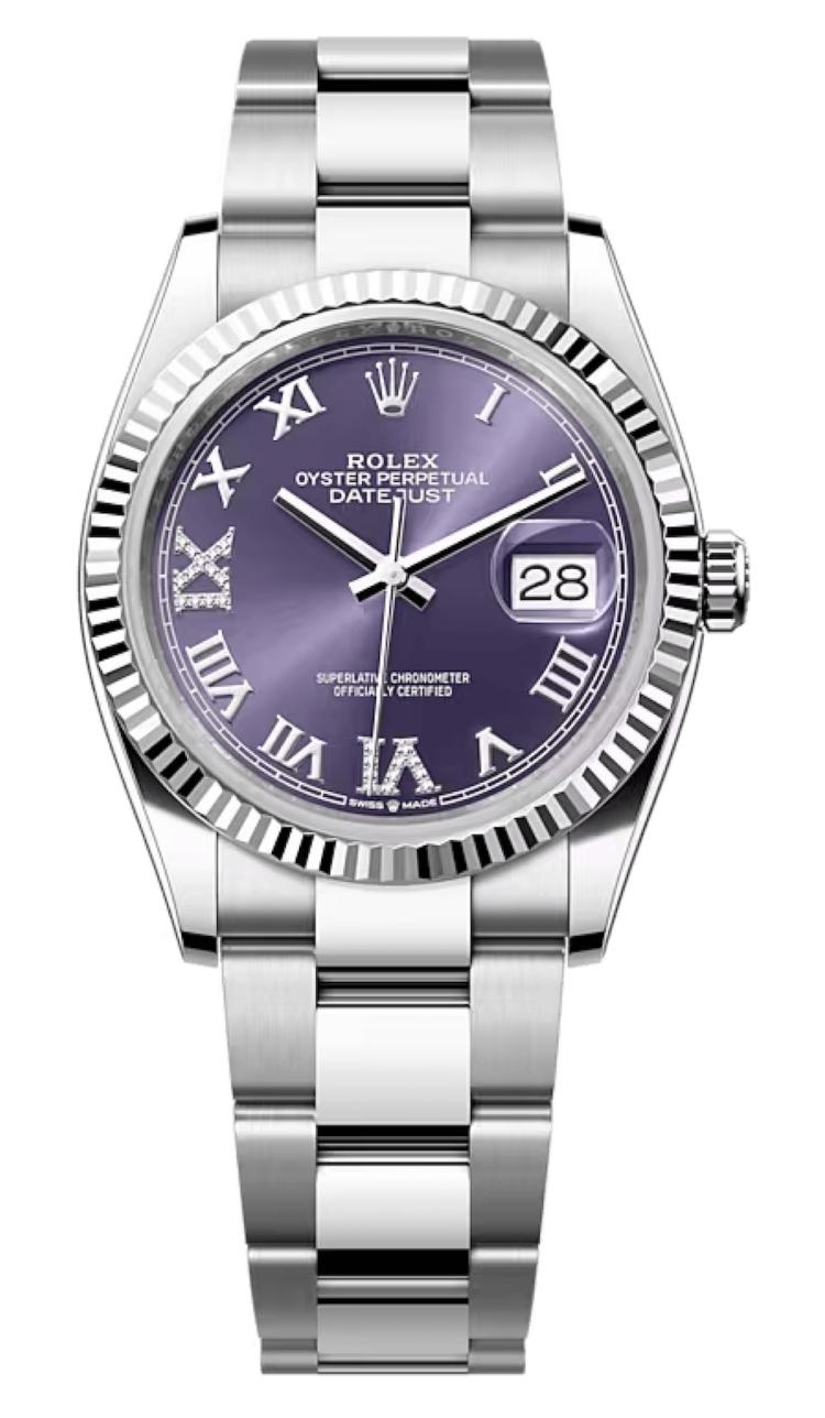 Rolex Datejust 36 White Rolesor Purple Roman Diamond Oyster Unisex Watch photo 1