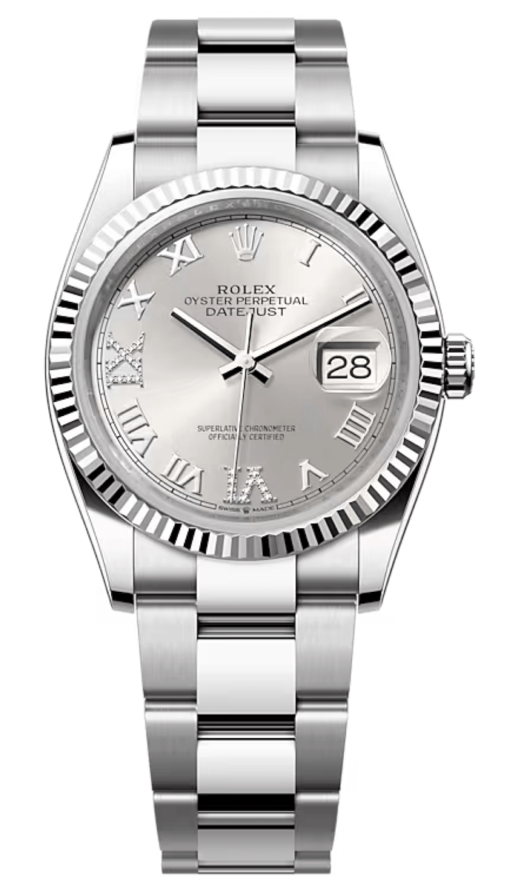 Rolex Datejust 36 White Rolesor Silver Roman Diamond Oyster Unisex Watch photo 1