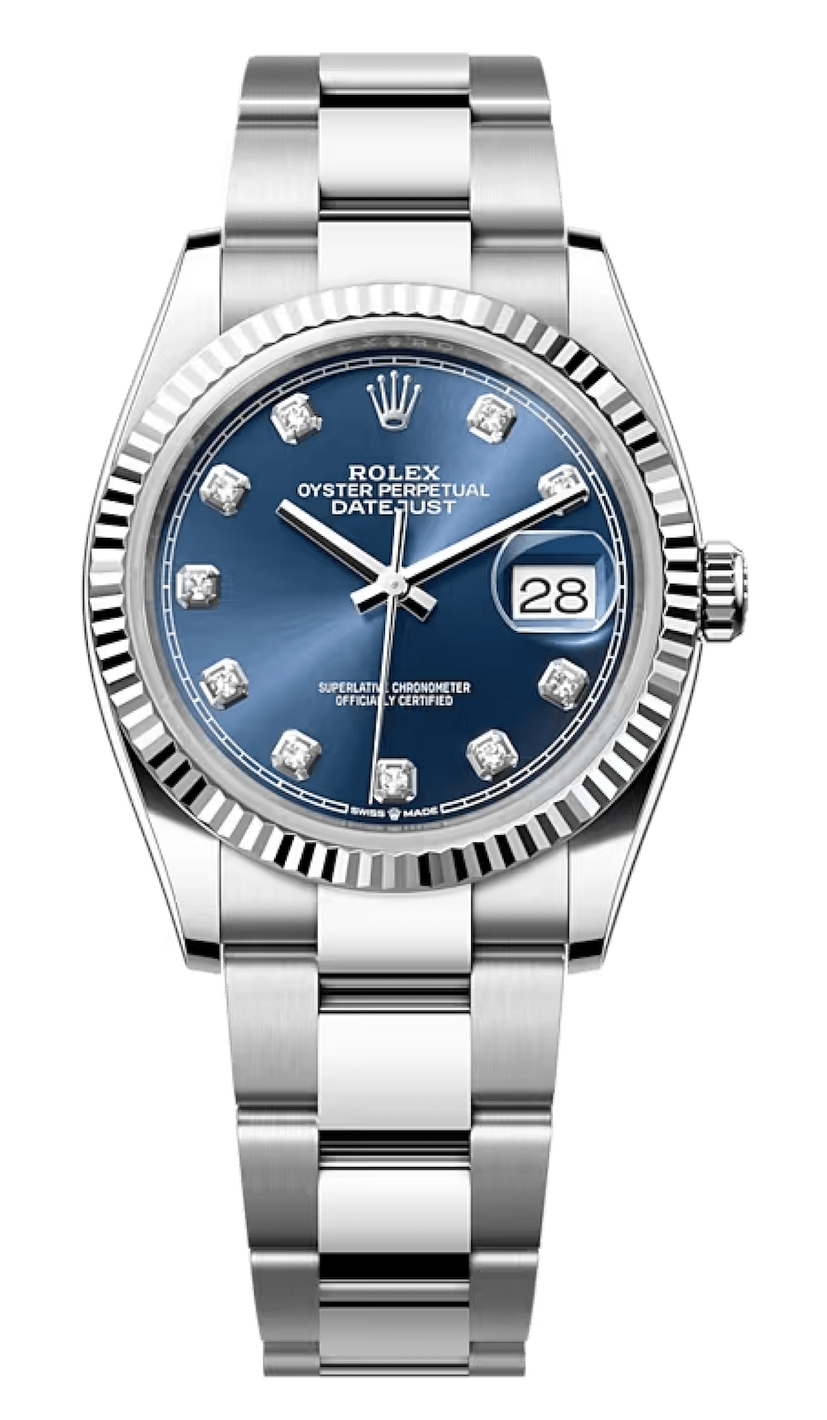 Rolex Datejust 36 White Rolesor Diamond Bright Blue Oyster Unisex Watch ...