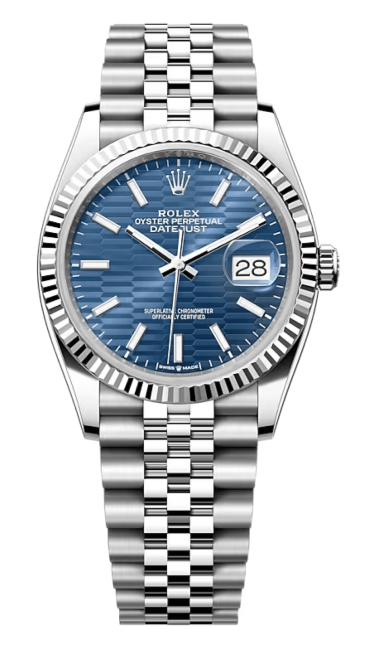 Rolex Datejust 36 White Rolesor Bright Blue Fluted Jubilee Unisex Watch photo 1