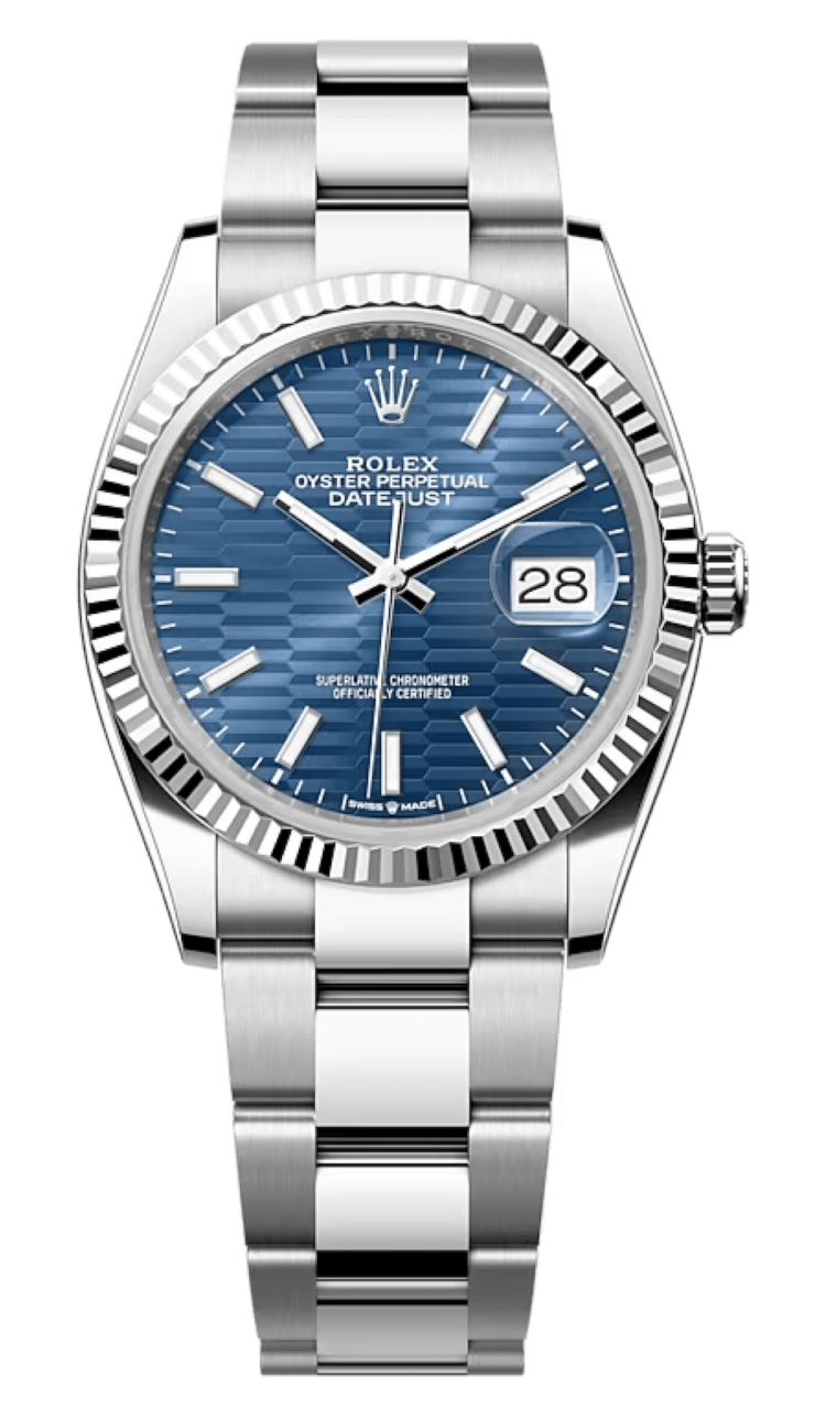 Rolex Datejust 36 White Rolesor Bright Blue Fluted Oyster Unisex Watch photo 1