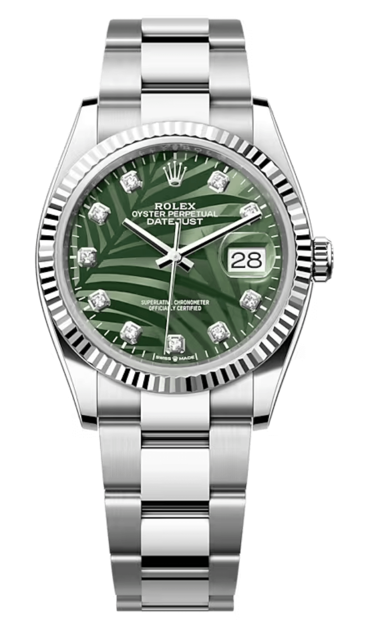 Rolex Datejust 36 White Rolesor Green Palm Diamond Oyster Unisex Watch photo 1