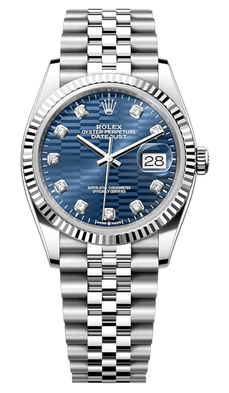 Rolex Datejust 36 White Rolesor Bright Blue Fluted Diamond Jubilee Unisex Watch photo 1