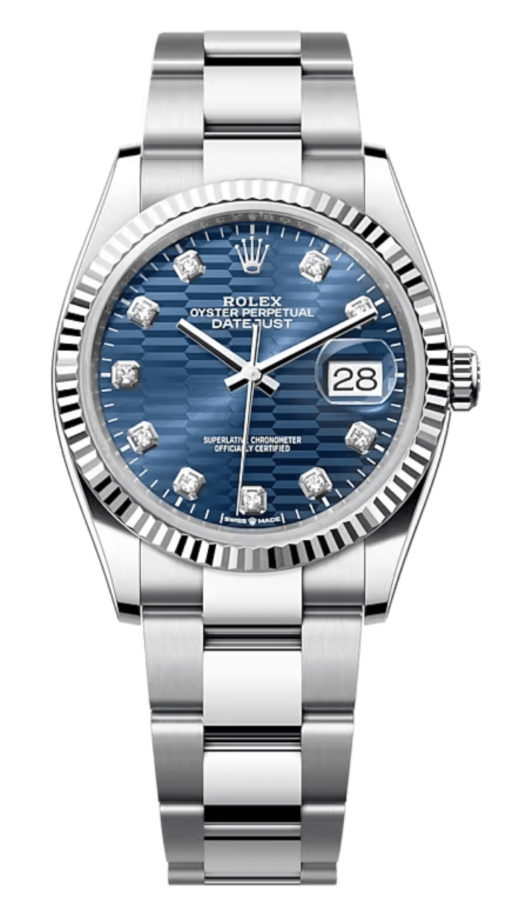 Rolex Datejust 36 White Rolesor Blue Fluted Diamond Oyster Unisex Watch photo 1
