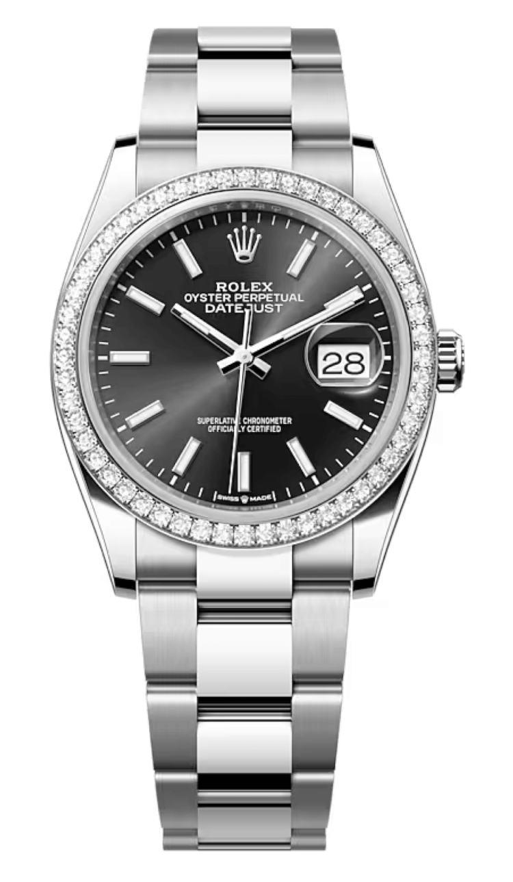 Rolex Datejust 36 White Rolesor Bright Black Diamond Bezel Oyster Unisex Watch photo 1
