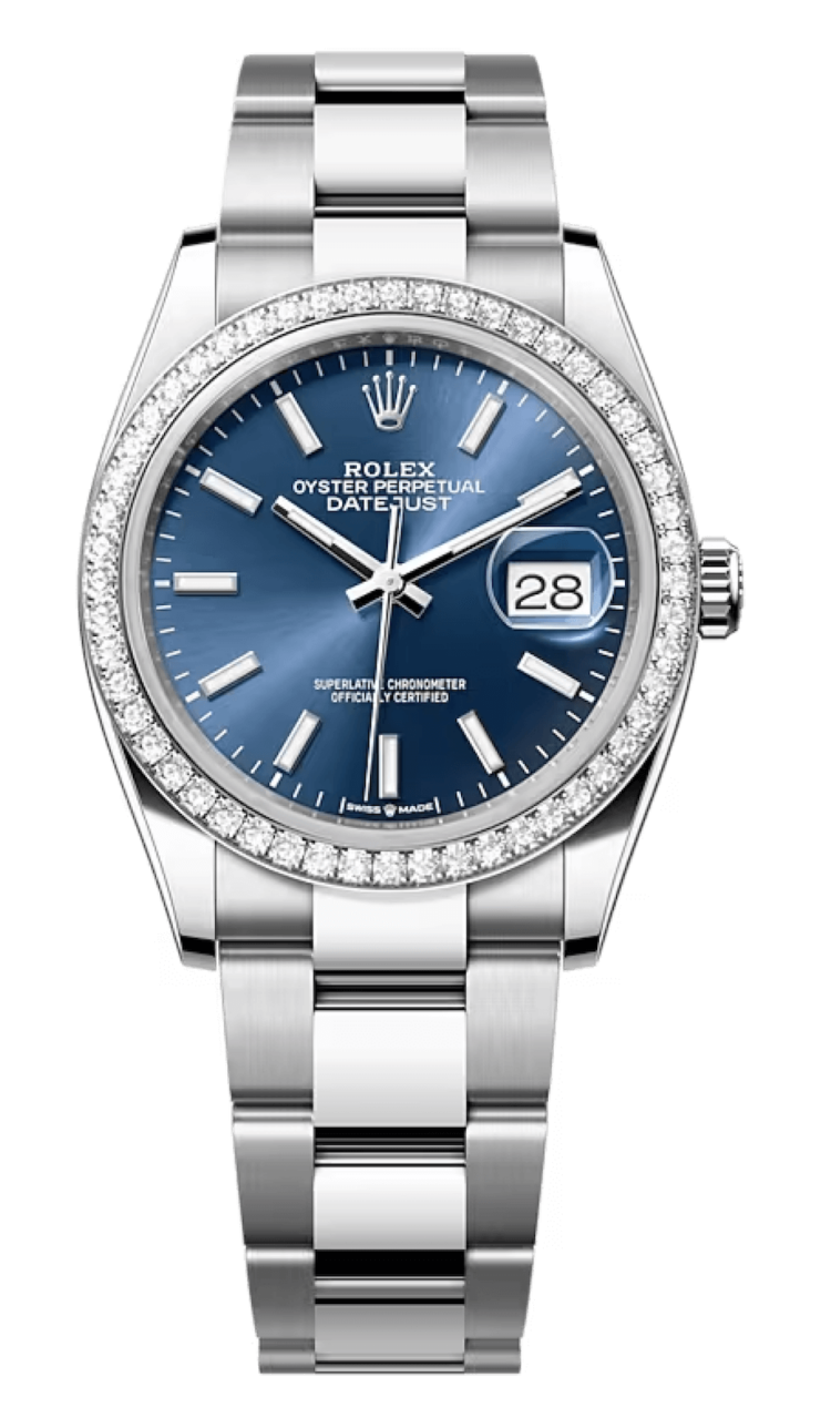 Rolex Datejust 36 White Rolesor Bright Blue Diamond Bezel Oyster Unisex Watch photo 1
