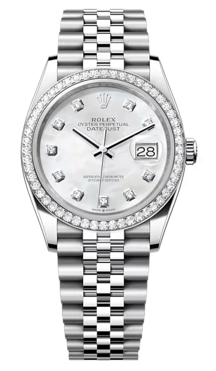 Rolex Datejust 36 White Rolesor Mother-of-Pearl Diamond Bezel Unisex Watch photo 1