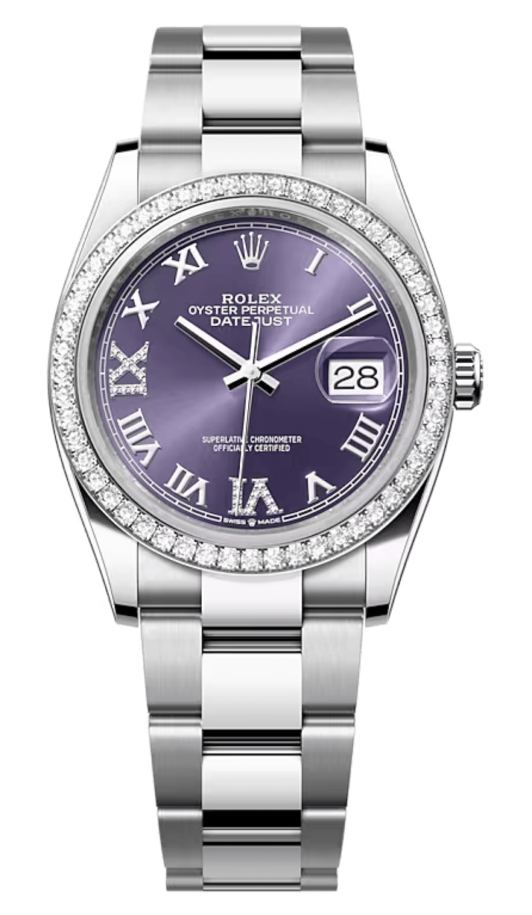 Rolex Datejust 36 White Rolesor Purple Roman Diamond Bezel Oyster Unisex Watch photo 1