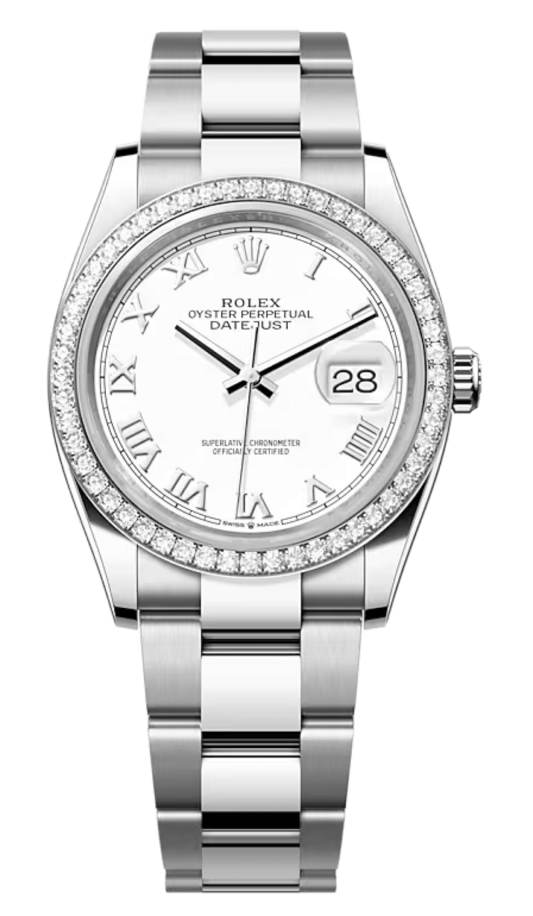 Rolex Datejust 36 White Rolesor White Roman Diamond Bezel Oyster Unisex Watch photo 1