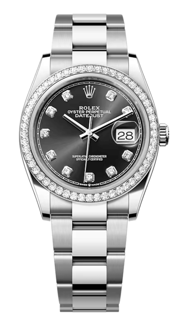 Rolex Datejust 36 White Rolesor Black Dial Diamond Bezel Oyster Unisex Watch photo 1