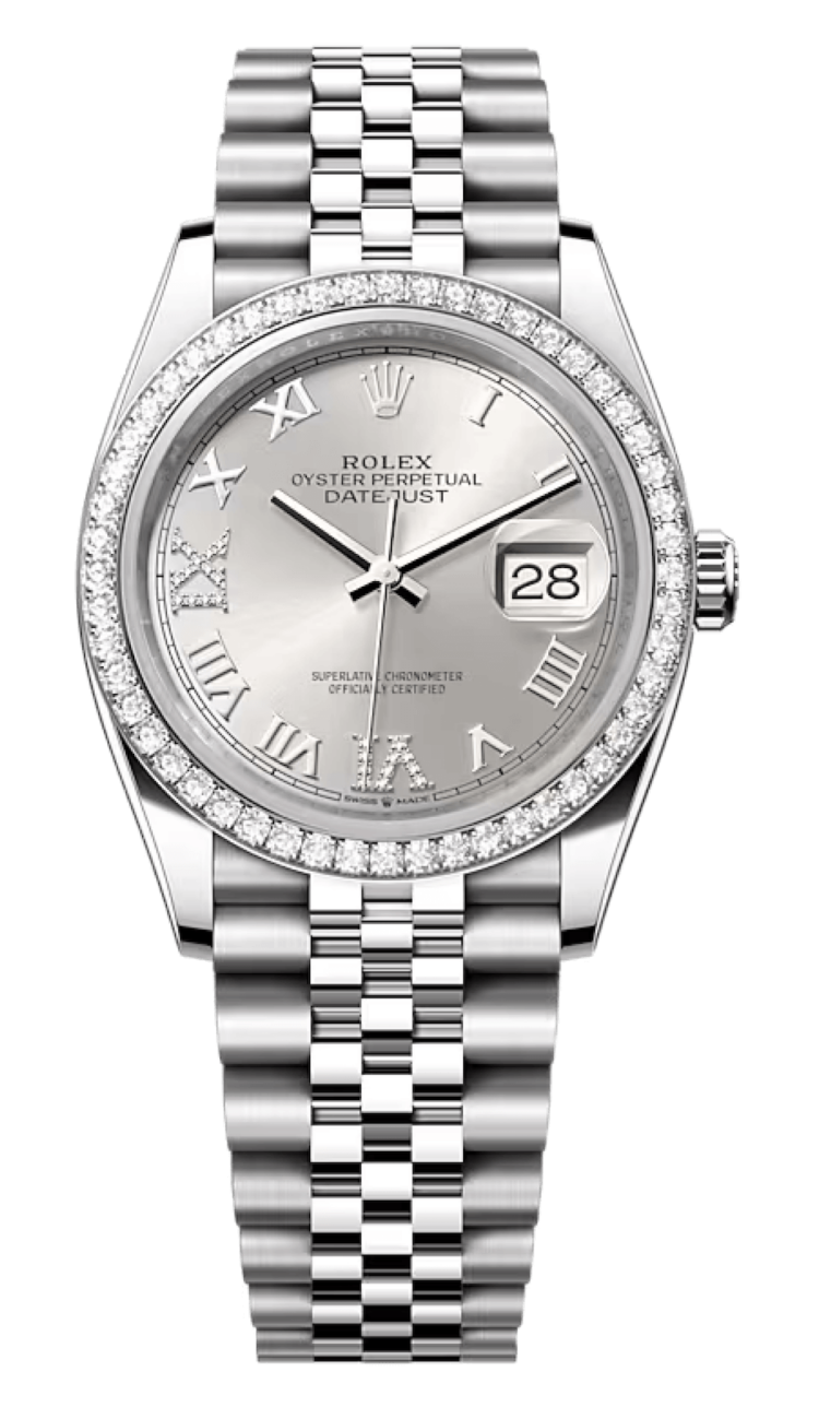 Rolex Datejust 36 White Rolesor Silver Roman Diamond Bezel Unisex Watch photo 1
