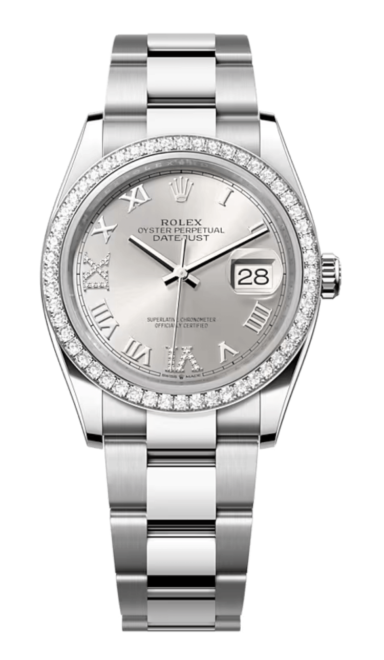 Rolex Datejust 36 White Rolesor Silver Roman Diamond Bezel Oyster Unisex Watch photo 1