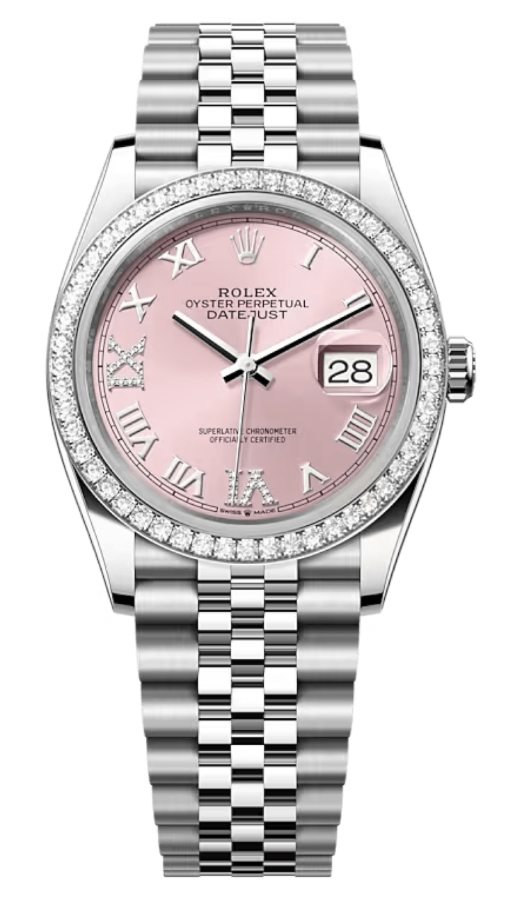 Rolex Datejust 36 White Rolesor Pink Roman Diamond Bezel Unisex Watch photo 1