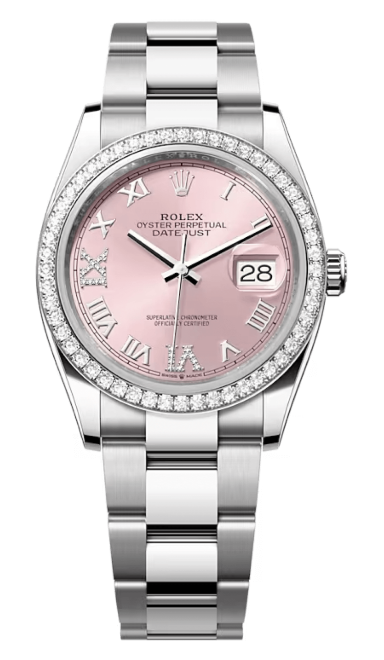 Rolex Datejust 36 White Rolesor Pink Roman Diamond Bezel Oyster Unisex Watch photo 1