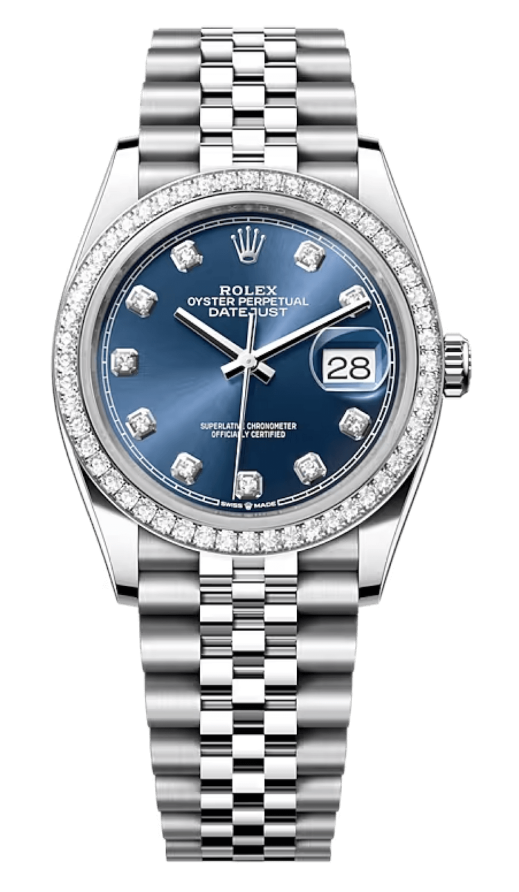 Rolex Datejust 36 White Rolesor Bright Blue Diamond Bezel Unisex Watch photo 1
