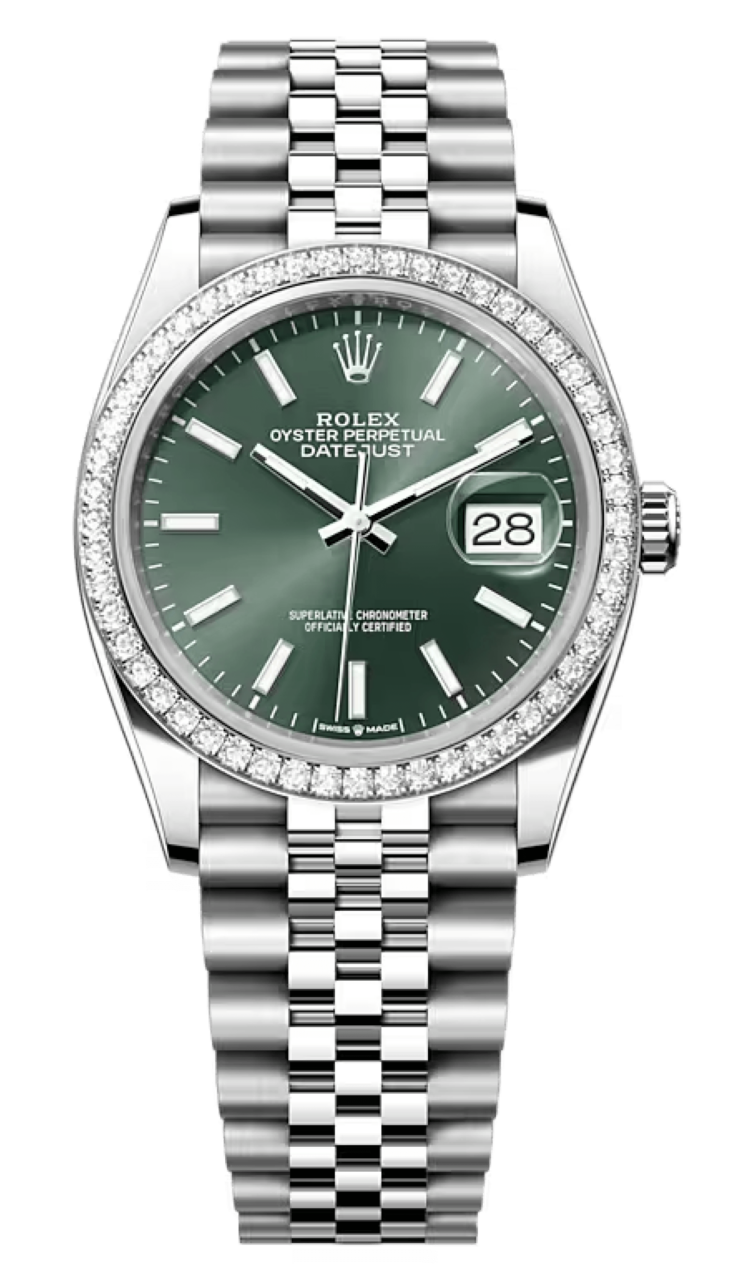 Rolex Datejust 36 White Rolesor Mint Green Dial Diamond Bezel Unisex Watch photo 1