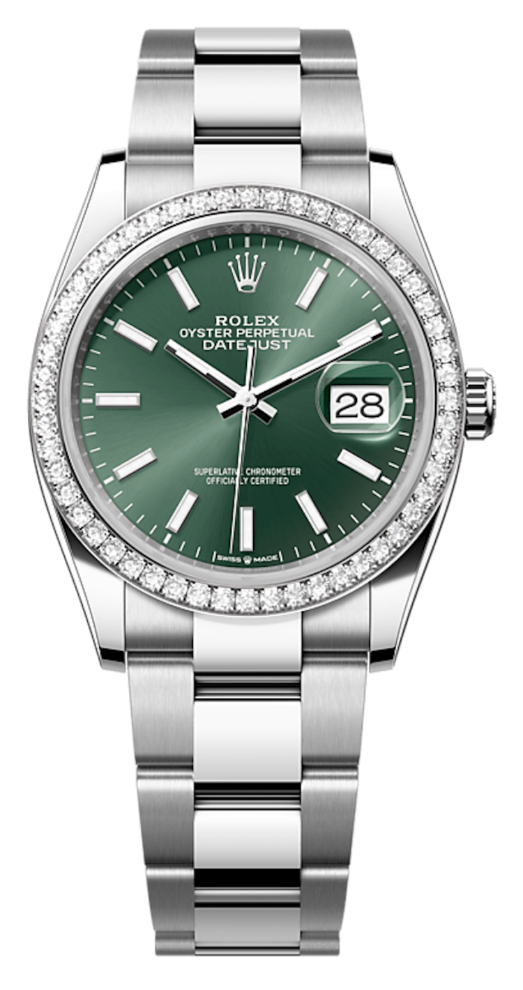 Rolex Datejust 36 White Rolesor Mint Green Diamond Bezel Oyster Unisex Watch photo 1