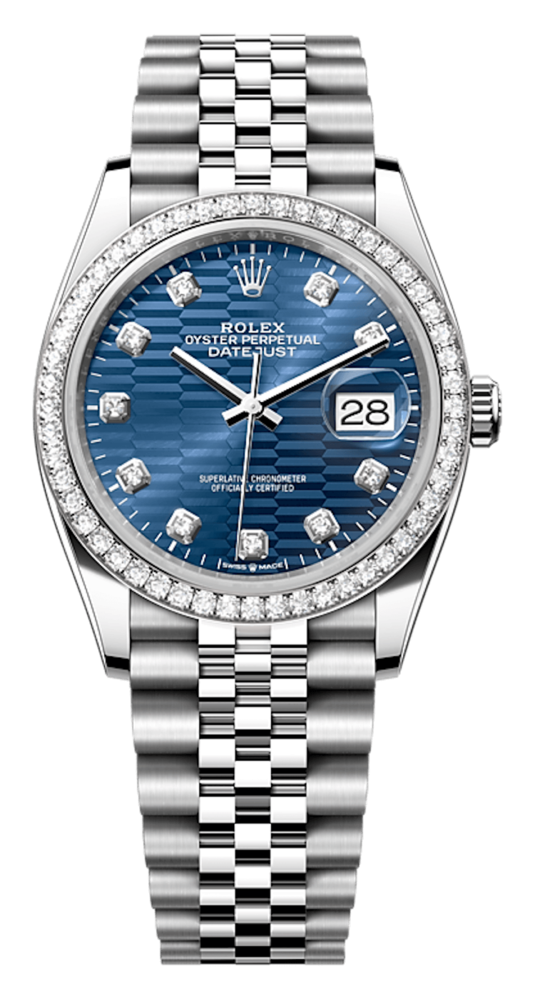 Rolex Datejust 36 White Rolesor Blue Fluted Diamond Bezel Unisex Watch photo 1