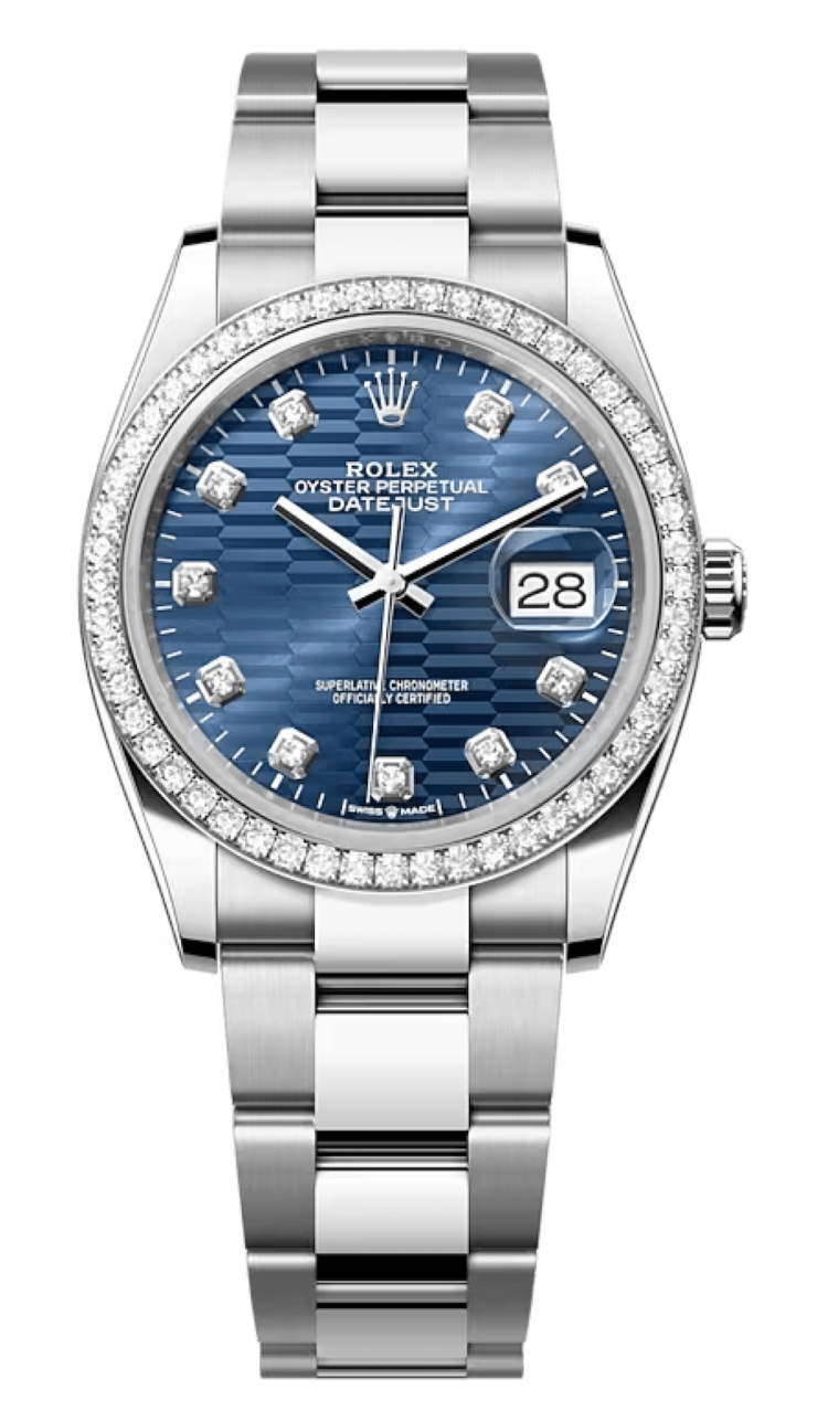 Rolex Datejust 36 White Rolesor Diamond Blue Fluted Oyster Unisex Watch photo 1