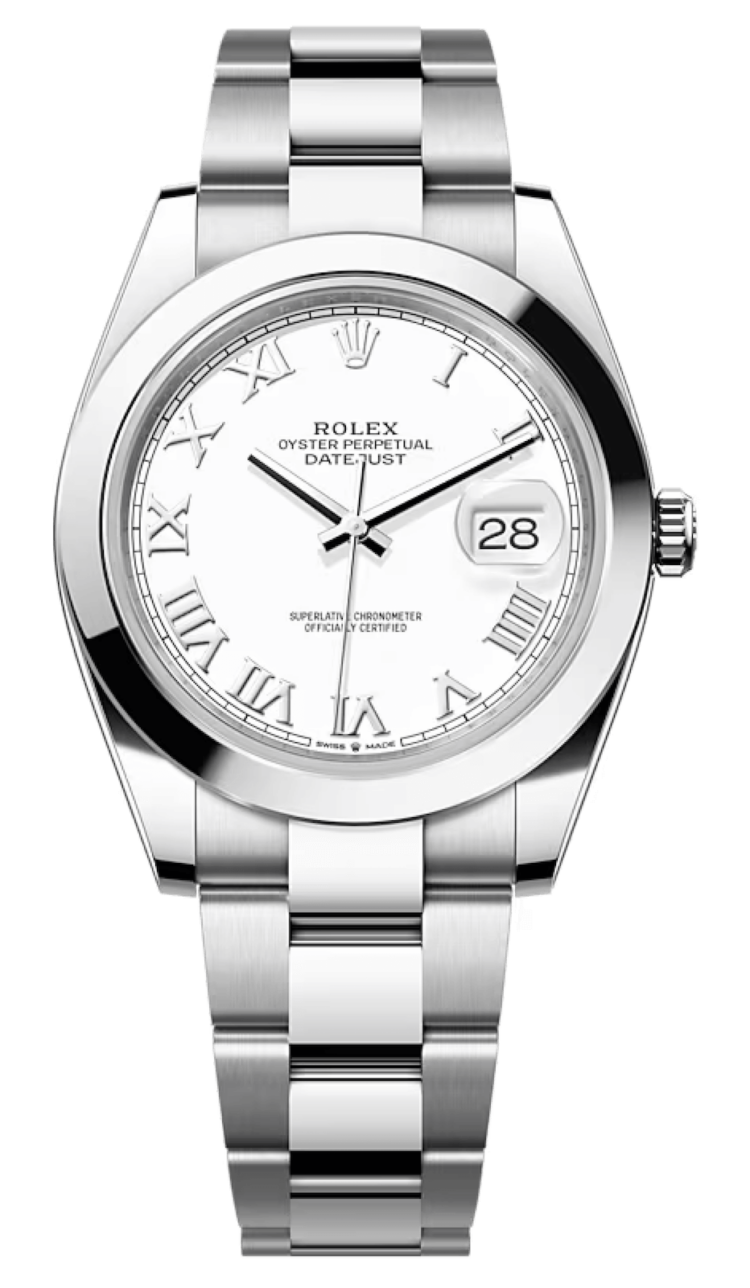 Rolex Datejust 41 White Lacquer Roman Dial Smooth Oystersteel Men's Watch photo 1