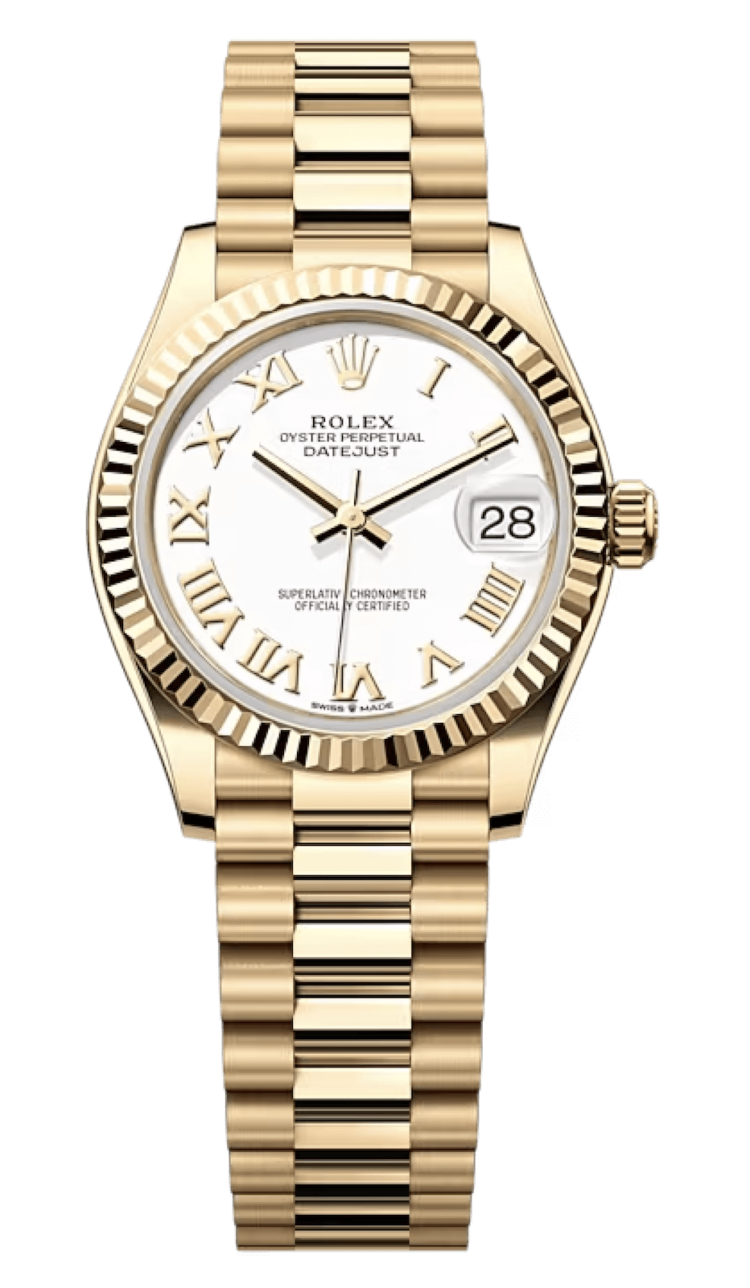 Rolex Datejust 31 Yellow Gold White Lacquer Roman President Ladies Watch photo 1