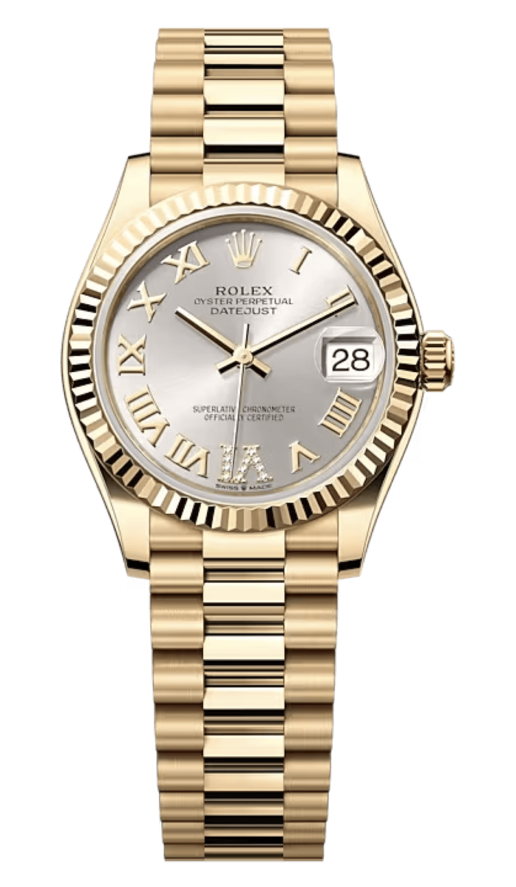Rolex Datejust 31 Yellow Gold Diamond-Set Silver Sunray President Ladies Watch photo 1
