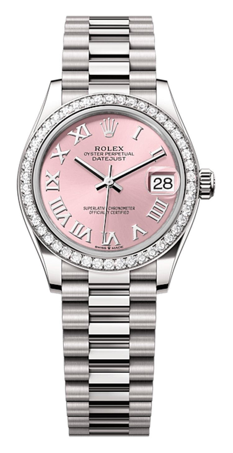 Rolex Datejust 31 White Gold Diamond Bezel Pink Roman President Ladies Watch photo 1