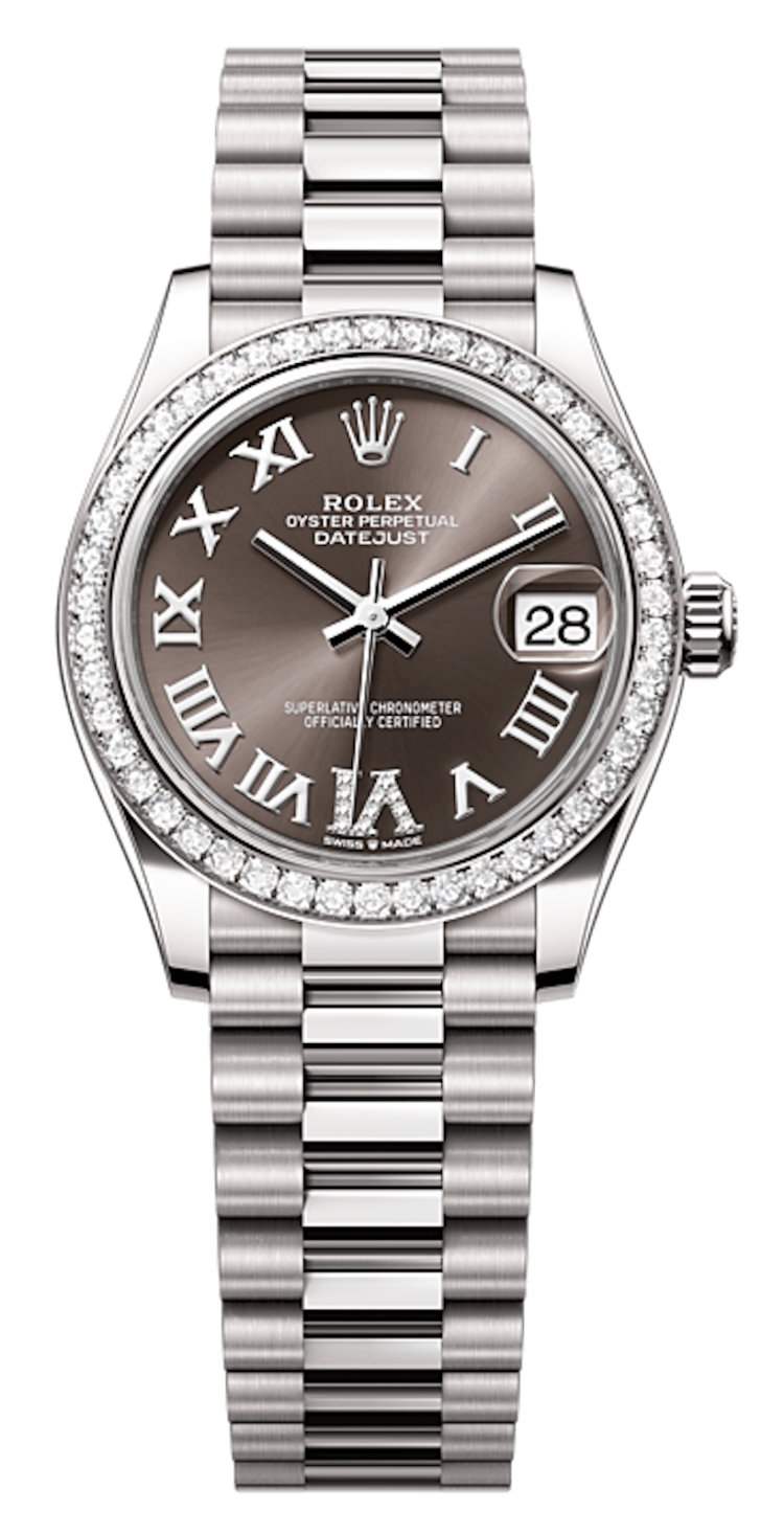Rolex Datejust 31 White Gold Dark Grey Roman Diamond President Ladies Watch photo 1