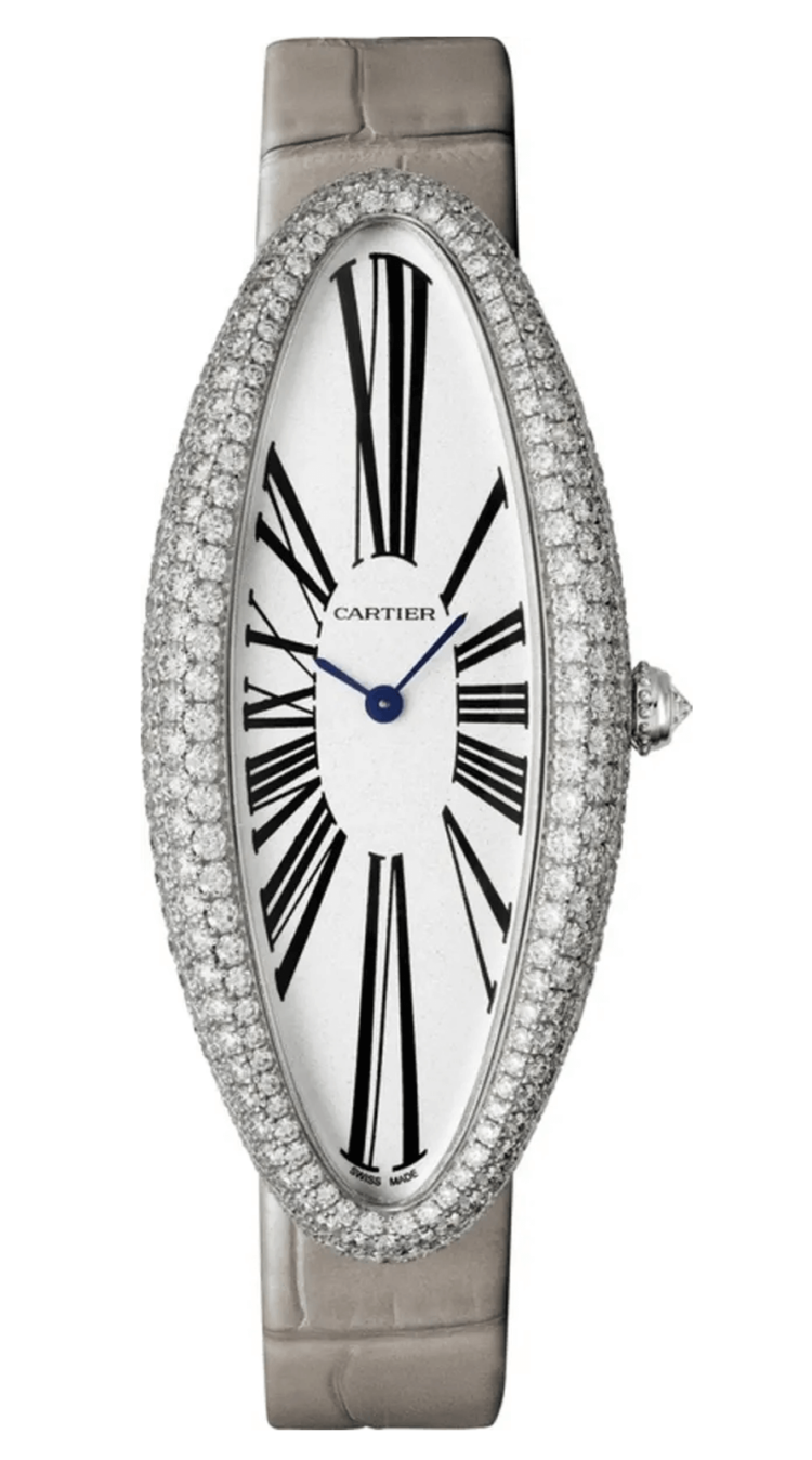 Cartier Baignoire Allongee XL White Gold Diamond Grey Alligator Ladies Watch photo 1