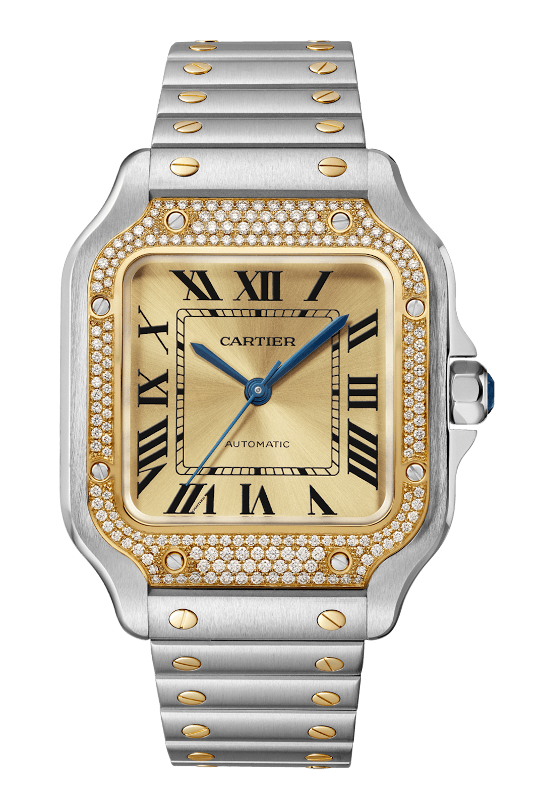 Cartier Santos de Cartier Medium Golden Sunray Diamond Men’s Watch buy ...