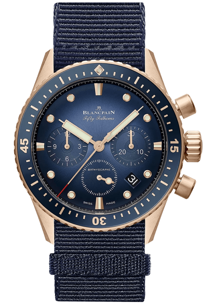 Blancpain Fifty Fathoms Bathyscaphe Chronographe Flyback Red Gold Blue NATO Men's Watch photo 1