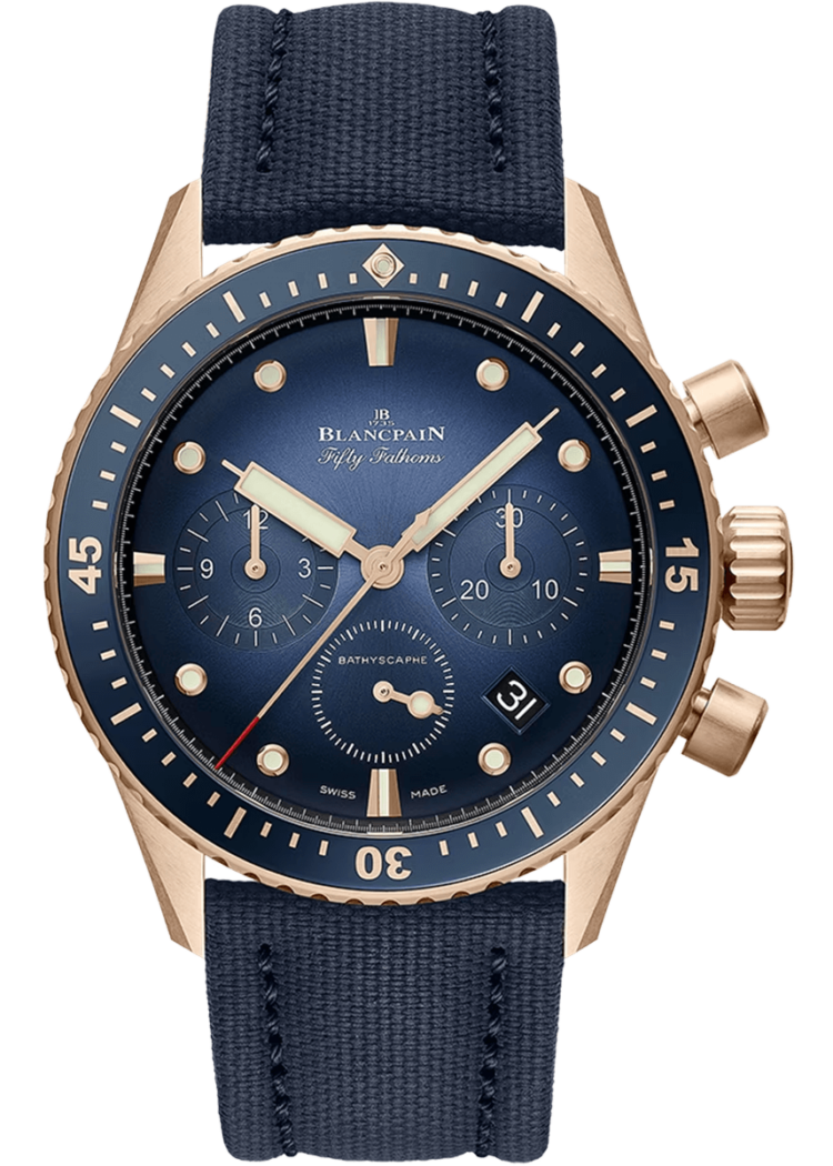 Blancpain Fifty Fathoms Bathyscaphe Chronographe Flyback Red Gold Blue Canvas Men's Watch photo 1