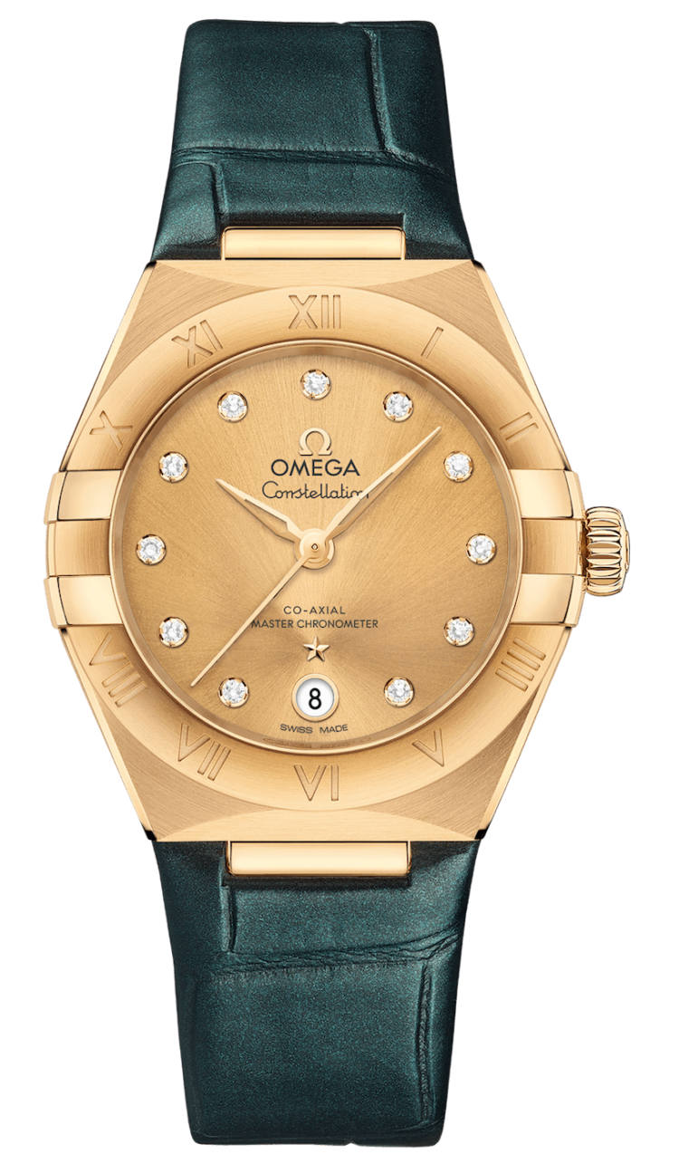 Omega Constellation Co-Axial Master Chronometer 29mm Yellow Gold Green Alligator Ladies Watch photo 1
