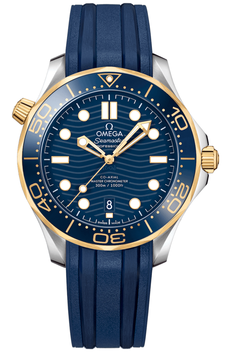 Omega Seamaster Diver 300M Co-Axial Master Chronometer 42mm Steel Yellow Gold Blue Rubber Men's Watch photo 1