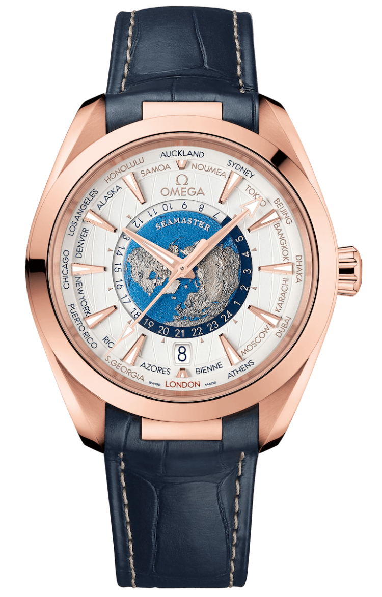 Omega Seamaster Aqua Terra 150M Co-Axial Master Chronometer GMT Worldtimer 43mm Blue Sedna Gold Men's Watch photo 1