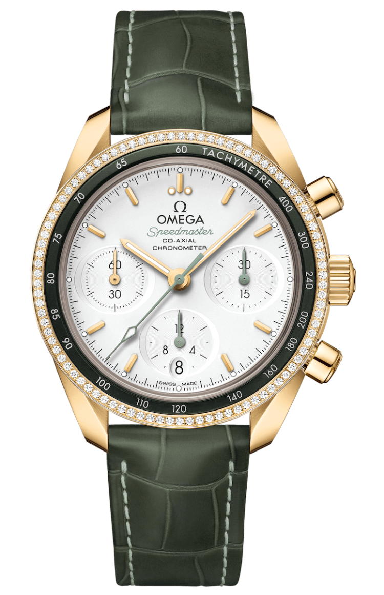 Omega Speedmaster 38 Co-Axial Chronometer Chronograph Yellow Gold Diamond Green Unisex Watch photo 1
