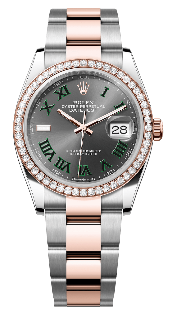 Rolex Datejust 36 Everose Rolesor Slate Green Roman Diamond Oyster Unisex Watch photo 1