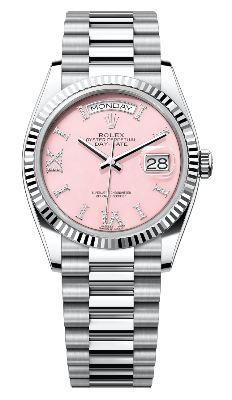 Rolex Day-Date 36 Platinum Roman Diamond Pink President Unisex Watch photo 1